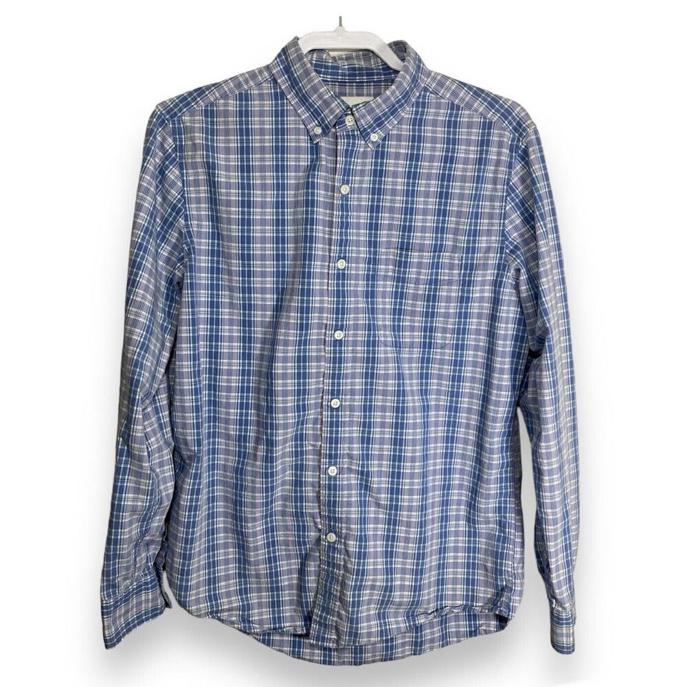 American Eagle Shirt Mens Medium Blue Lavender Plaid Button Down Long Sleeve